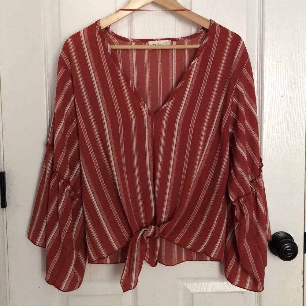 Tie Front Deep V Blouse